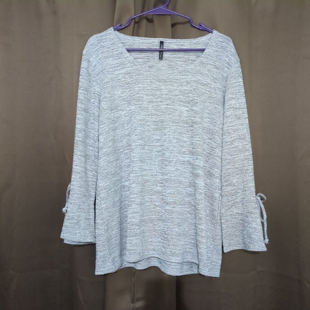 Bleeker & Mcdougal Women's Gray Pattern Bell Tie Sleeves Top Size XL Chic